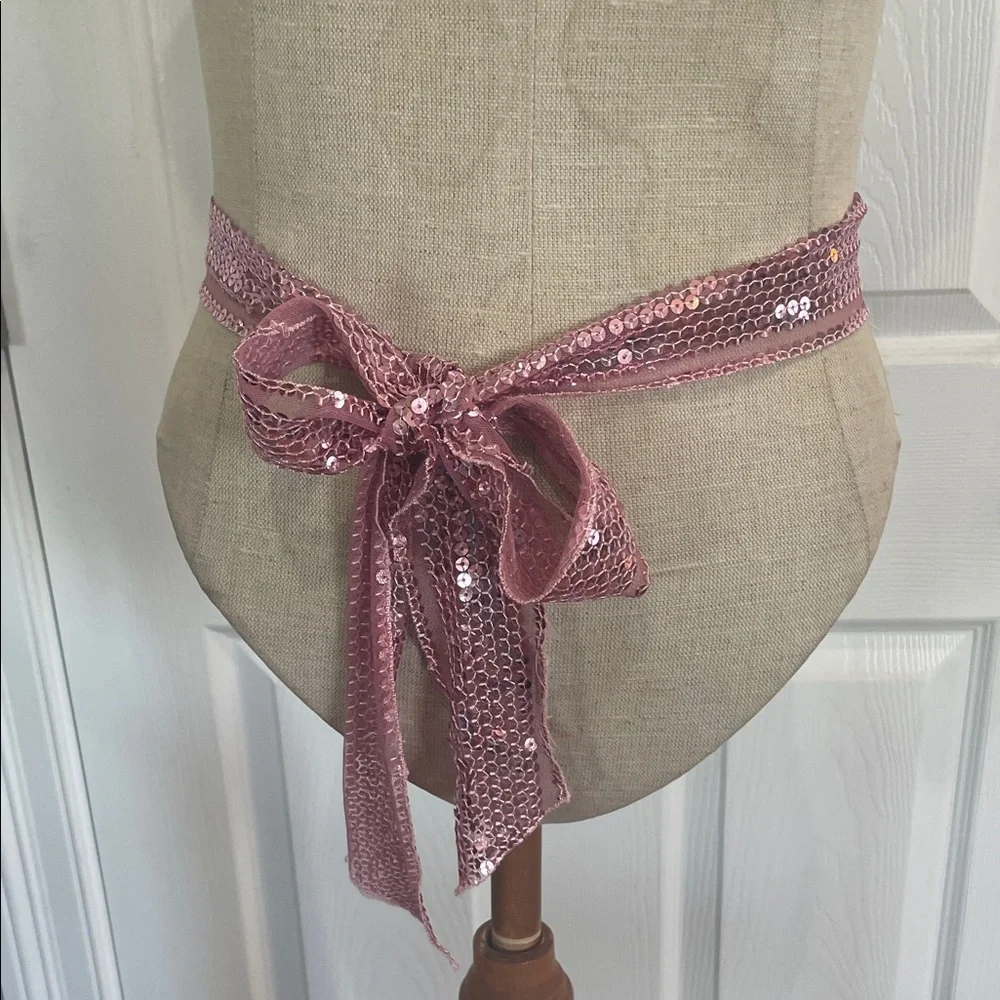 Vintage 90s Y2K sparkly Pink Sequin Belt scarf hair accessory
